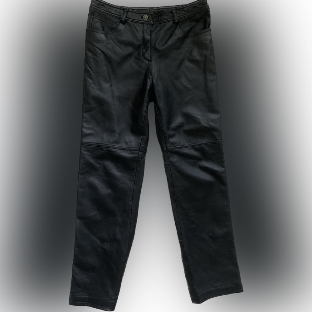 RAMPAGE Black Genuine LEATHER Pants M 30x30 straight leg Women’s Medium EUC